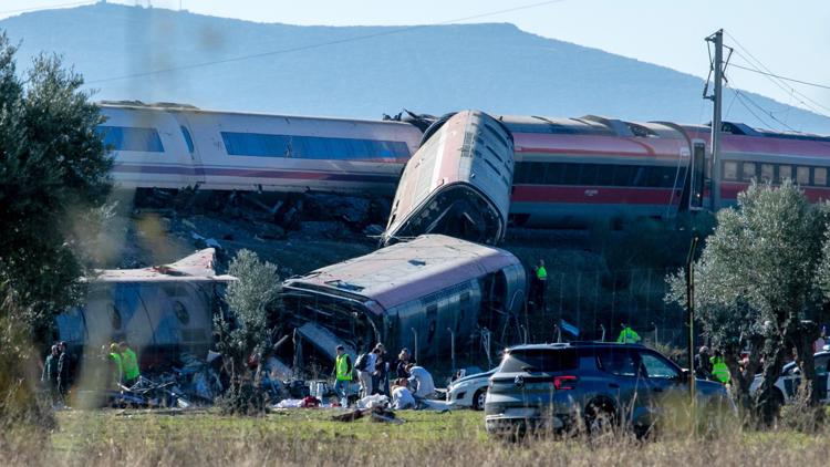 Rescue workers at the scene of a devastating train crash in Spain.